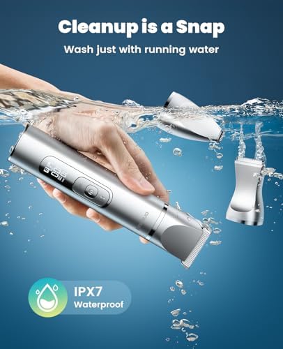 oneisall 4 in 1 Dog Grooming Kit with LCD Display | Paw Hair Trimmer & Nail Grinder, Rechargeable, Cordless, Low Noise, IPX7 Waterproof, 3 Speeds Pet Grooming Clippers