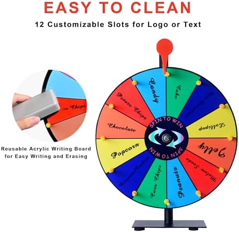 12 Slots Prize Wheel,12 Inch Prizes Spinner with Stand and Heavy Duty Base,Ruleta De Premios,Spin The Wheel for Fortune Spinning Game Carnival & Engaging Home Parties,Tradeshow.