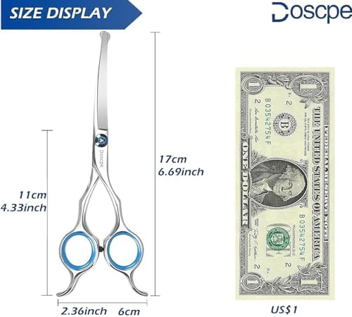 Curved Dog Grooming Scissors 6.69 inches Round Tips Pet Grooming Shears for Dog Cat on Face Paw Hair Trimming Right Left Handed