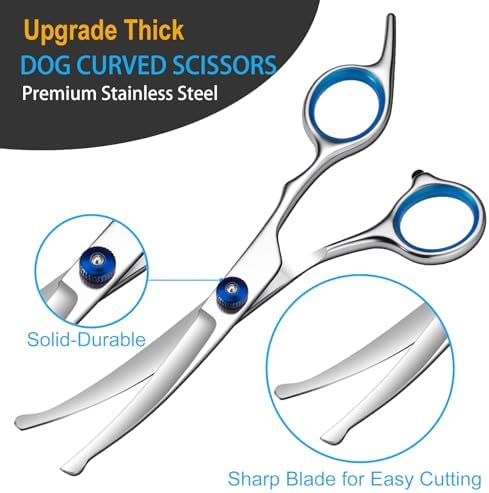 5 in 1 Upgraded Thicken Dog Grooming Scissors, Professional Dog Scissors for Grooming with Safety Round Tips, Lengnoyp Stainless Steel Thinning Shears, Pet Cat Shears for Grooming Kit
