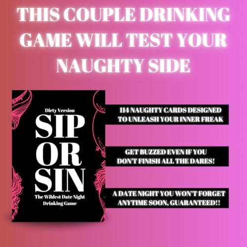 Sip Or Sin Drinking Couple Game - Freaky Couples Game for Romantic Date Night, Anniversary & Valentine's Day Gift. 114 Spicy Dares & Questions