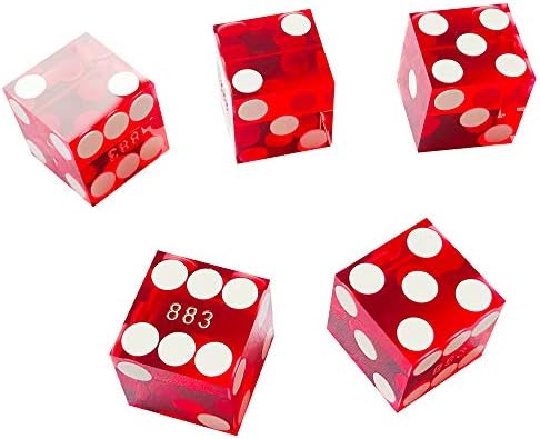 Yuanhe Set of 5 Grade AAA Precision 19mm Serialized Casino dice with Razor Edges and Corners - red …