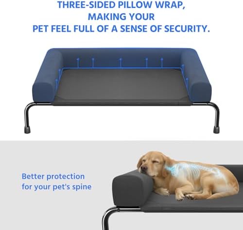 Simple Trending Elevated Dog Bed for Large Dogs with Bolsters, Black
