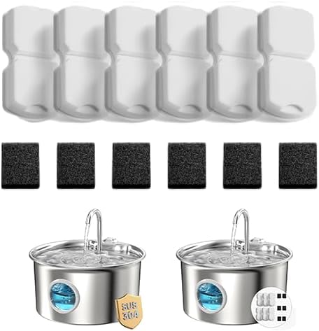 Cat Water Fountain Filter: 12 Cat Fountain Filter Replacement - 3 Months Set of Replacement Filters for GIOTOHUN KOOGMOON UMOCUOY IHOUONE HOOISE Pet Fountains - 6 Filters & 6 Sponges