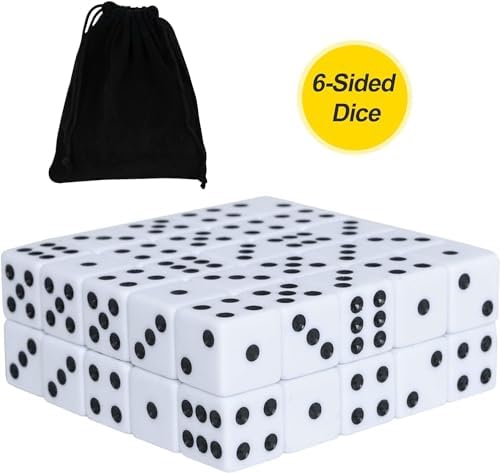 50 Pack 16MM White Dice - Six Sided Standard Opaque