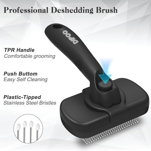 Dipoo Self Cleaning Shedding Brush - Skin Friendly Grooming Tool for Dogs, Cats, and Puppies, Deshedding and Hair Removal for Long and Short Haired Pets, Black | Skin Friendly Grooming Deshedding Tool and Hair Removal for Long and Short Haired Pets