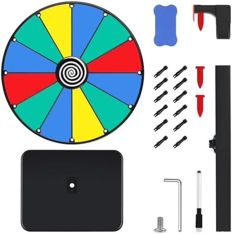 Pionites 12 Inch 12 Slots Prize Wheel Tabletop Fortune Spin with Dry Erase Marker and Eraser for Engaging Home Parties, Trade Show, Carnival Events (12'' 12slots)