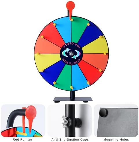 12 Slots Prize Wheel,12 Inch Prizes Spinner with Stand and Heavy Duty Base,Ruleta De Premios,Spin The Wheel for Fortune Spinning Game Carnival & Engaging Home Parties,Tradeshow.