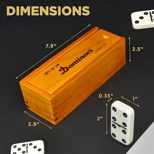 Queensell Dominos Set for Adults, Double 6 Dominoes Set with 28 Tiles in Wooden Case, Classic Dominoes, Family Board Game for Kids & Adults, Travel Game for Family Game Night, Juegos de Mesa