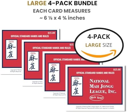 National Mah Jongg League 2026 Mahjong Large Size Cards Four-Pack Bundle - Official Hands and Rules for American Mahjong (Four Large-Size Cards)