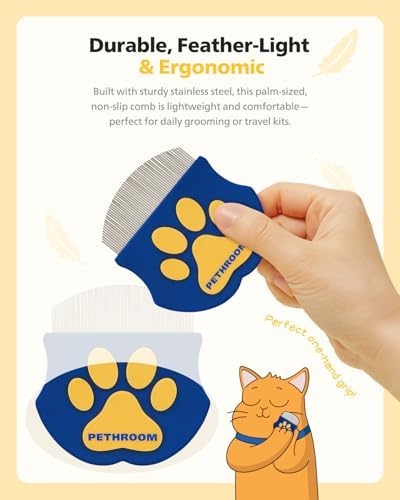 PETHROOM Professional Eye Comb for Pets, Stainless Steel Tear Stain Remover | Gentle Round-Head Grooming Tool for Cats & Dogs, Compact & Portable for Eye Gunk Removal
