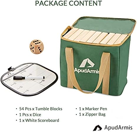 ApudArmis 54 Pcs Tumble Tower, Pine Wooden Stacking Game Up to 3.2Ft