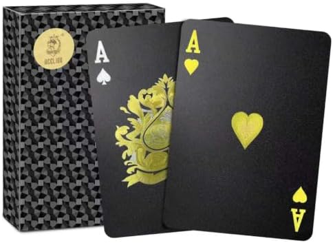 ACELION Waterproof Playing Cards, Plastic Playing Cards, Deck of Cards, Gift Poker (Black Diamond Cards)
