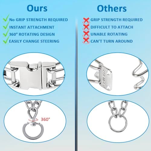 Prong Collar for Dogs, Dog Training Collar for Small Medium Large Dogs | Pinch Collar, Adjustable Size, No Pull, Quick Release Buckle, Hook 360° Swivel, High Quality, 2 Extra Link and 20 Rubber Cap