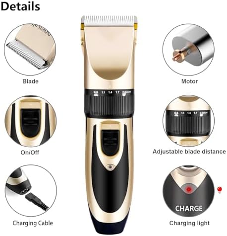 Highdas Dog Clippers for Grooming Low Noise, Cordless Electric Dog Grooming Kit Clippers Rechargeable, Quiet Dog Shaver, Pet Hair Trimmer Kit for Dogs & Cats (Gold)