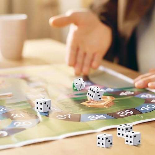 Rerdeim 60 Pieces Standard Dice, 16mm Bulk White Opaque Black Pips Six Sided Dice Set, for Rolling, Group Event, Board Games, Classroom Math