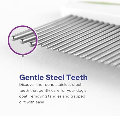 Dog & Cat Comb – Removes Tangles, Knots, and Matted Fur – Grooming Tool with Stainless Steel Teeth and Non-Slip Handle – Best Pet Hair Comb for Home Grooming Kit – Includes eBook Guide