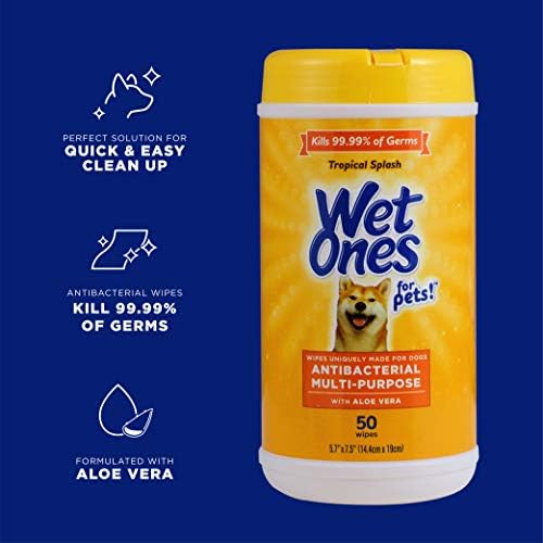 Wet Ones for Pets Antibacterial Dog Wipes, Tropical Splash, 50 Count