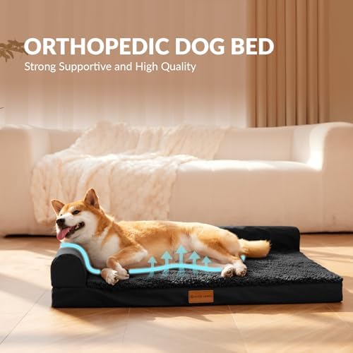 Patas Lague Orthopedic Large Dog Bed Washable Pet Sofa Bed 36''X24'' Black