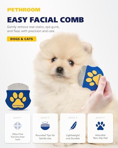 PETHROOM Professional Eye Comb for Pets, Stainless Steel Tear Stain Remover | Gentle Round-Head Grooming Tool for Cats & Dogs, Compact & Portable for Eye Gunk Removal