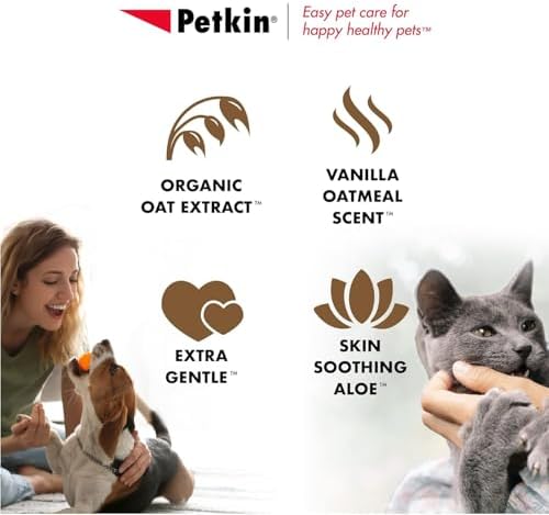 Petkin Pet Wipes for Dogs and Cats, Oatmeal, 100 Wipes (Large) for Dogs and Cats - Soothes Itchy Dry Skin and Cleans Ears, Face, Butt, Body and Eye Area - Idea for Home and Travel