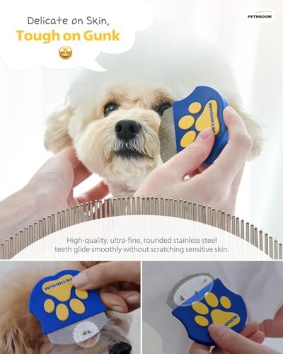 PETHROOM Professional Eye Comb for Pets, Stainless Steel Tear Stain Remover | Gentle Round-Head Grooming Tool for Cats & Dogs, Compact & Portable for Eye Gunk Removal