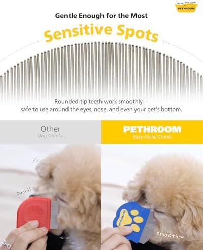 PETHROOM Professional Eye Comb for Pets, Stainless Steel Tear Stain Remover | Gentle Round-Head Grooming Tool for Cats & Dogs, Compact & Portable for Eye Gunk Removal
