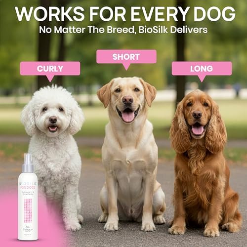 BioSilk for Dogs Silk Therapy Detangling and Shine Spray, 8 Fl Oz | pH-balanced, paraben-free leave-in mist with silk and vitamins, dematting spray for all coats and breeds