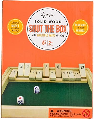 Regal Games Shut The Box - Fun Table Math Game with Wooden Board for Adults & Kids - 12 Spots Dice Game with 2+ Player Games - Ideal for Game Night, Travel - (Ages 8+)