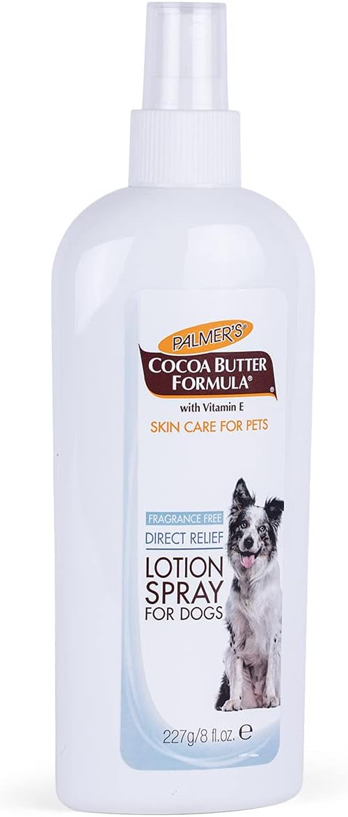 Palmers for Pets Cocoa Butter Dry Skin Relief Spray for Dogs, 8 Fl Oz | Direct spray-on lotion with Vitamin E soothes dry, itchy skin, no-mess application between grooming