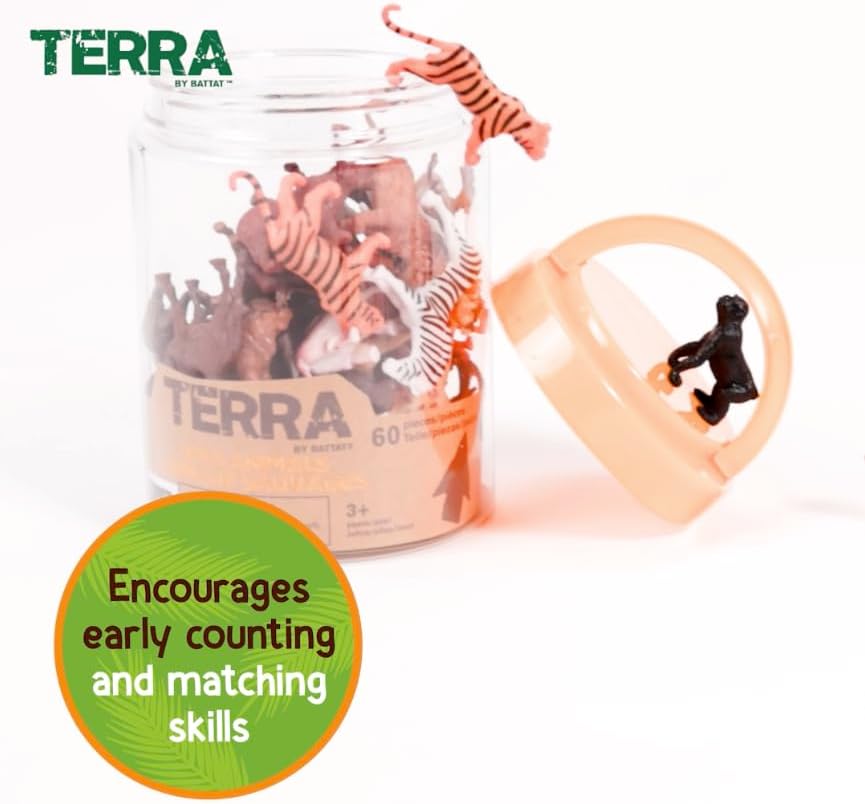 Terra by Battat Wild Animal Figurines Tube, 60 Mini Safari Figures, Animals