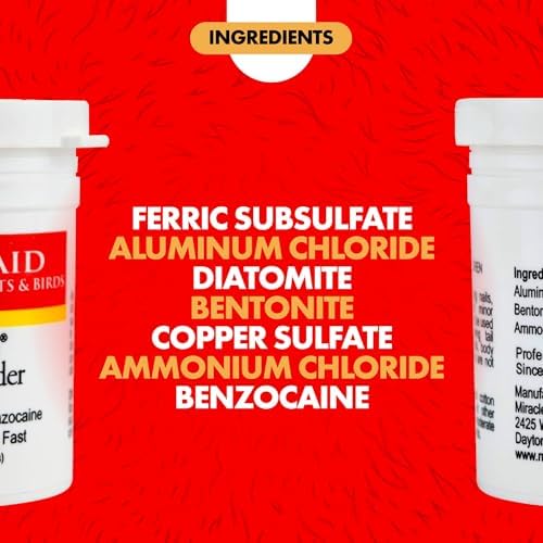 Miracle Care Kwik Stop Styptic Powder for Dogs, Cats, and Birds, 0.5 Ounce | Fast Acting Blood Stop Powder with Pain Relieving Benzocaine, For Nail & Claw Clipping, Wing Trimming, or Minor Cuts