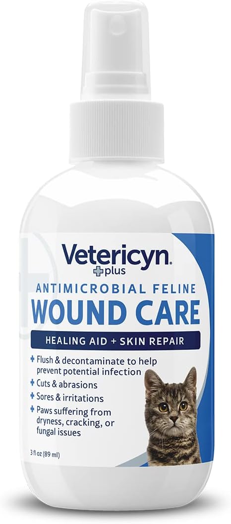 Vetericyn Plus Cat Wound Care Spray | Feline Healing Aid and Skin Repair for Wounds, Sores, and Abrasions, Provides Itch Relief for Cats Irritated Skin. 3 Ounces