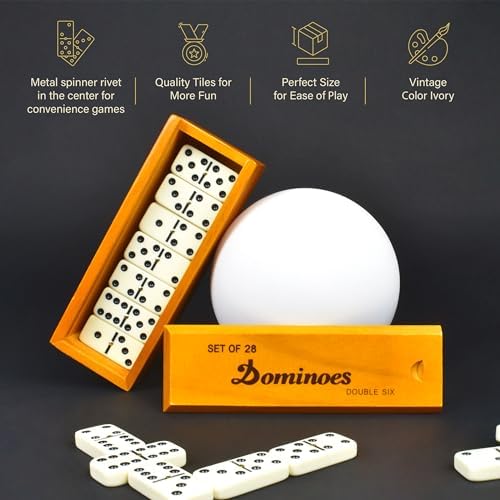 Queensell Dominos Set for Adults, Double 6 Dominoes Set with 28 Tiles in Wooden Case, Classic Dominoes, Family Board Game for Kids & Adults, Travel Game for Family Game Night, Juegos de Mesa
