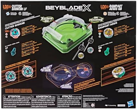 Beyblade X Sneak Attack Battle Set with Beystadium Arena, Rampart Aegis GB & Cutter Shinobi LF, 2 Right-Spinning Takara Tomy Battling Tops Game Toys, 2 Launchers, Ages 8+