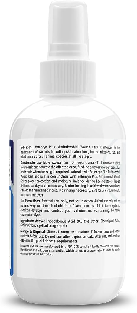 Vetericyn Plus Dog Wound Care Spray | Healing Aid and Skin Repair, Clean Wounds, Relieve Dog Skin Allergies, Safe for All Animals. 3 ounces