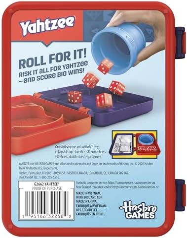 Hasbro Gaming Yahtzee Dice Game | with Collapsible Cup & Storage Case | Fun Family Games for Kids, Teens, Adults | 30 Mins. | 2 or More Players | Ages 8+