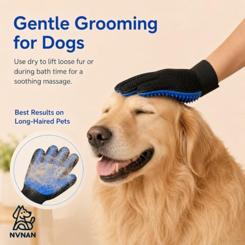 NVNAN Pet Hair Removal Glove for Dogs & Cats, 2-Pack Blue | 2-in-1 deshedding brush and massage mitt for shedding control, bathing and washing, safe for short or long hair pets
