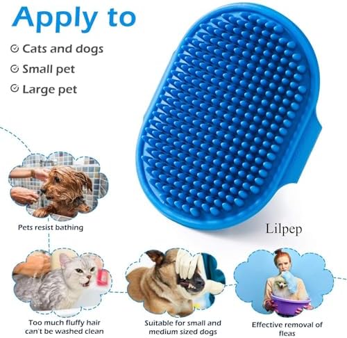 Dog Grooming Brush, Lilpep Pet Shampoo Bath Brush Soothing Massage Rubber Comb with Adjustable Ring Handle for Long Short Haired Dogs and Cats (Blue+Green, pack of 2)