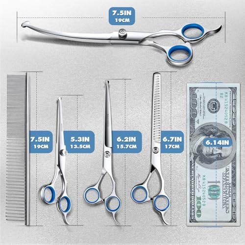 Gimars Titanium Coated Professional 6 in 1 4CR Stainless Steel Dog Grooming Scissors with Safety Round Tip, Heavy Duty Pet Grooming Scissor for Dogs, Cats and Other Animals