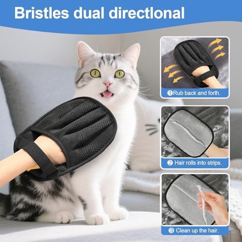 Pet Hair Removal Glove Cat & Dog, Electrostatic Reusable Hair Remover Tool | Upgraded washable 5-Finger pet hair remover works for laundry, couch, carpet & car seat, removes dog and cat fur easily