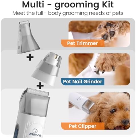 oneisall Dog Grooming Vacuum, Pet Grooming Vacuum with Clipper Nail Grinder, 1.5L Dust Cup Dog deshedding Brush with 7 Tools for Shedding Pet Hair, Home Cleaning(Blue)