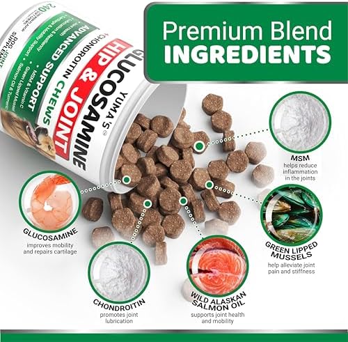 YUMA'S Glucosamine for Dogs - 240 Chews - Hip & Joint Supplement for Dogs | Chondroitin, MSM, Salmon Oil & Turmeric Chews, Joint Pain Relief & Mobility for Large, Medium & Small Breed Dogs, Made in USA