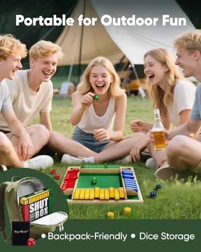 Classic Original Shut The Box Game Wooden Math Dice Board Game 2-4 Players
