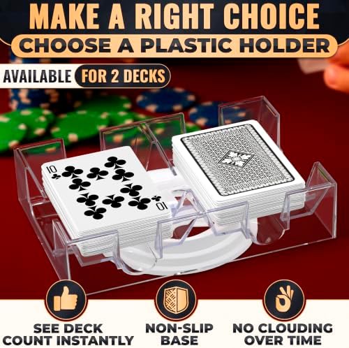 Playing Cards Holder Rotating 360, Compact Plastic Tray for 2 Decks