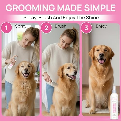 BioSilk for Dogs Silk Therapy Detangling and Shine Spray, 8 Fl Oz | pH-balanced, paraben-free leave-in mist with silk and vitamins, dematting spray for all coats and breeds