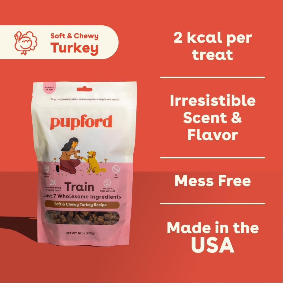 Pupford Soft & Chewy Training Treats for Dogs & Puppies (Turkey, 5 oz) | 250+ treats per bag, <2 kcals each, Only 7 ingredients, All breed sizes, Mess free and bite sized, Trainer recommended