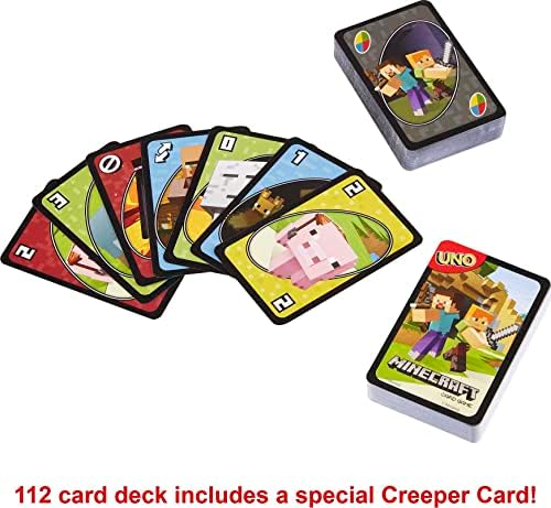 Mattel Games UNO Card Game, Gifts for Kids and Family Night, Themed to Minecraft Video Game, Travel Games, Storage Tin Box (Amazon Exclusive)