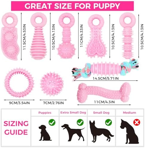 Puppy Toys, 9 Pack Puppy Chew Toys for Teething, Cute Pink Small Dog Toys, Teething Toys for Puppies, Soft Durable Interactive Dog Chew Toy for Small Dogs