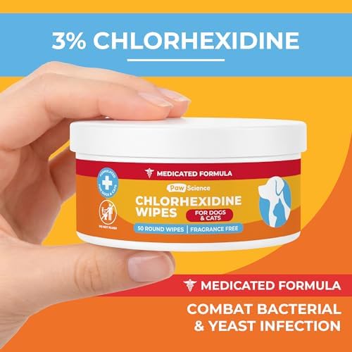 Paw Science 3% Chlorhexidine Wipes for Dogs and Cats - Cleansing Antiseptic, Antibacterial, Antifungal Wipes with Aloe for Skin Infections, Itchy Yeast Paws, Cat Acne